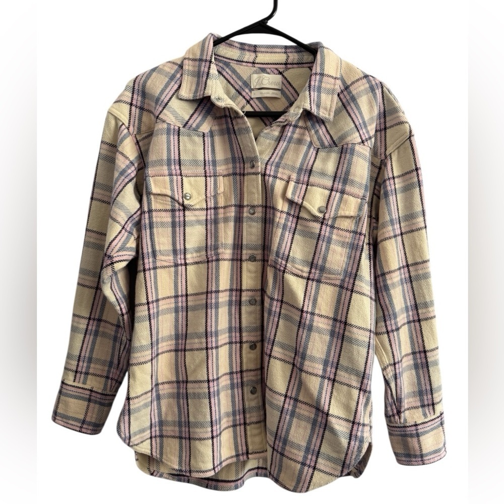 J. Crew Reimagined Thick Flannel Pockets 100% Cotton Pearl snap Button Size  8 - Picture 6 of 14